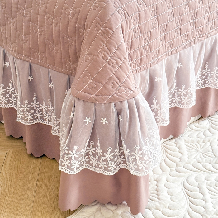 91家纺网 家纺一手货源 找家纺 2026春夏新款ins风小清新AB版法式云朵棉木棉床盖款四件套 奶咖森林