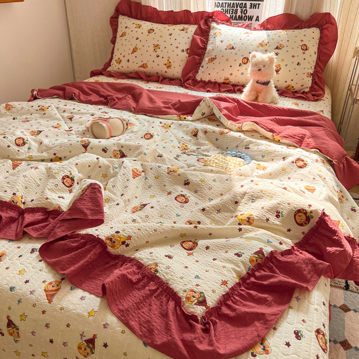 91家纺网 家纺一手货源 找家纺 欧尚 2026新款床盖款花边夏被四件套 旧街星星