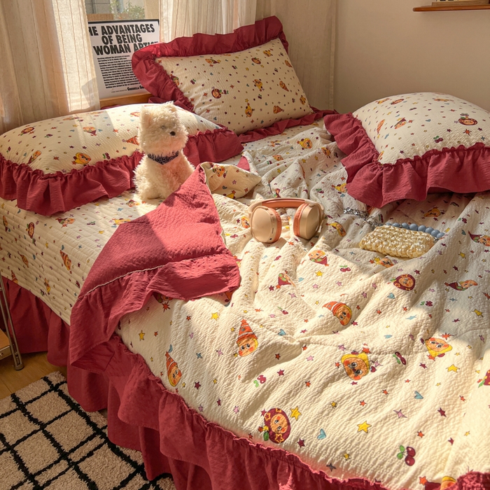 91家纺网 家纺一手货源 找家纺 欧尚 2026新款床盖款花边夏被四件套 旧街星星