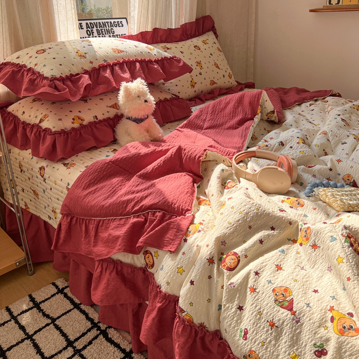 91家纺网 家纺一手货源 找家纺 欧尚 2026新款床盖款花边夏被四件套 旧街星星