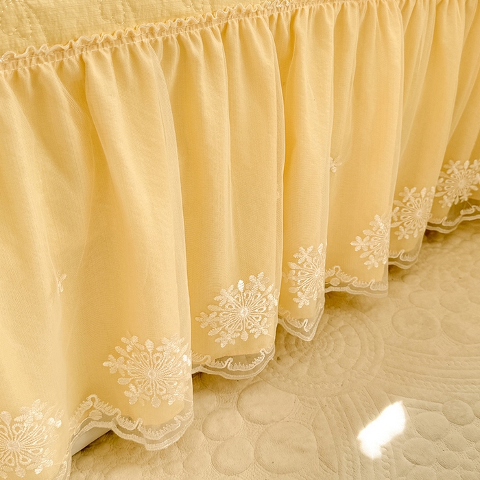 91家纺网 家纺一手货源 找家纺 2026春夏新款ins风小清新AB版法式云朵棉木棉床盖款四件套 奶酪芝士