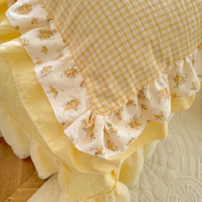 91家纺网 家纺一手货源 找家纺 2026春夏新款ins风小清新AB版法式云朵棉木棉床盖款四件套 奶酪芝士