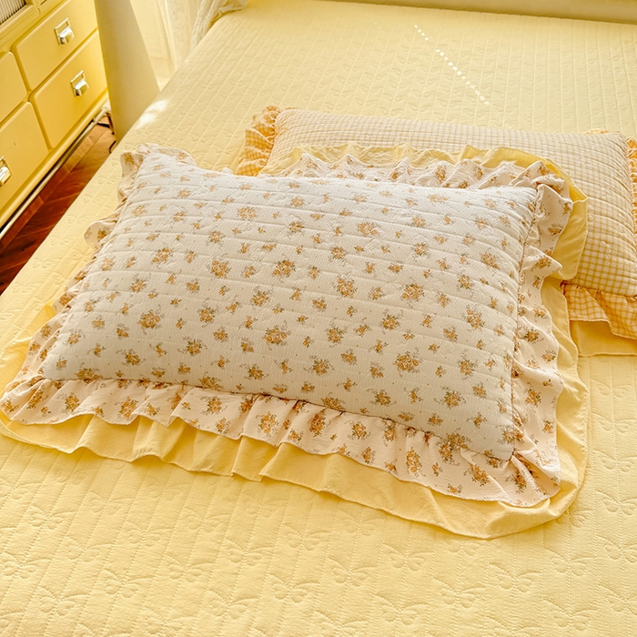 91家纺网 家纺一手货源 找家纺 2026春夏新款ins风小清新AB版法式云朵棉木棉床盖款四件套 奶酪芝士