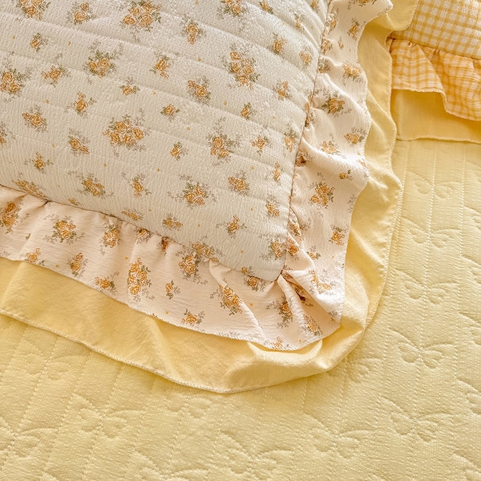 91家纺网 家纺一手货源 找家纺 2026春夏新款ins风小清新AB版法式云朵棉木棉床盖款四件套 奶酪芝士