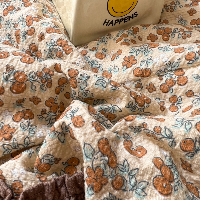 91家纺网 家纺一手货源 找家纺 欧尚 2026新款床盖款花边夏被四件套 暖橘枝