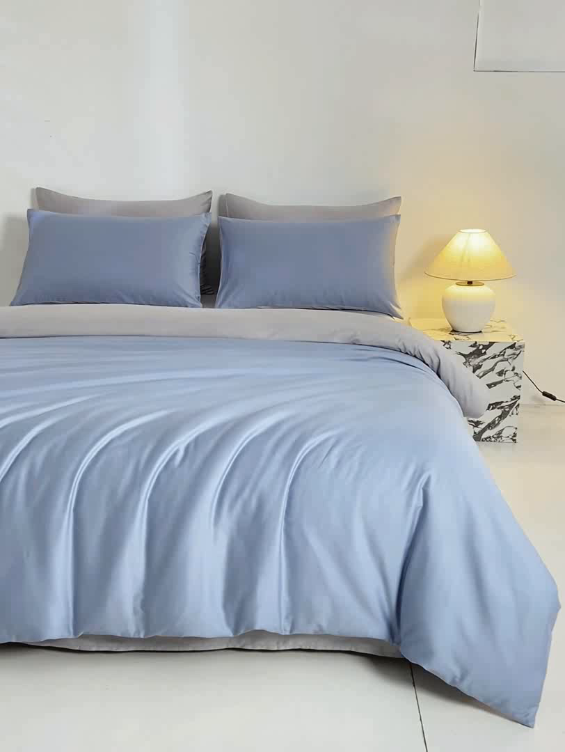 91家纺网 家纺一手货源 找家纺 （总）憨豆家纺 2026新款全棉60s四件套纯色贡缎纯棉被套床笠款三件套长绒棉被套