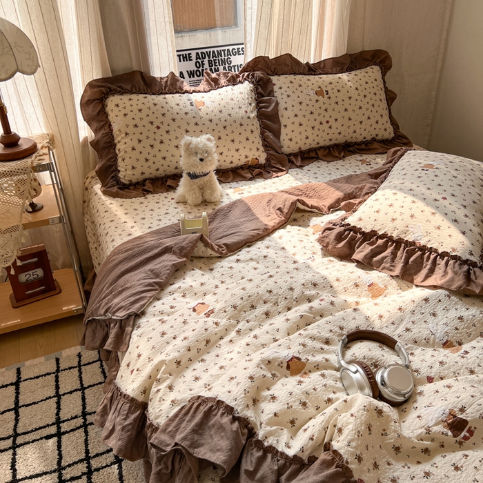 91家纺网 家纺一手货源 找家纺 欧尚 2026新款床盖款花边夏被四件套 田园兔