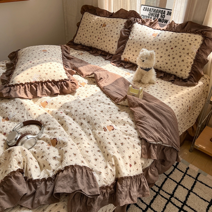 91家纺网 家纺一手货源 找家纺 欧尚 2026新款床盖款花边夏被四件套 田园兔