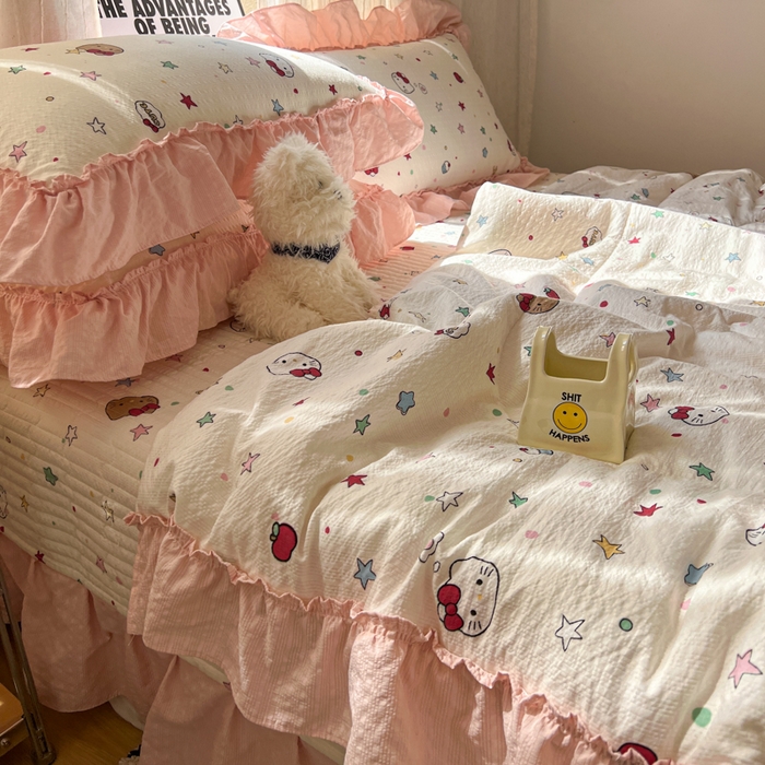 91家纺网 家纺一手货源 找家纺 欧尚 2026新款床盖款花边夏被四件套 星光凯蒂