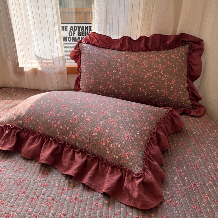 91家纺网 家纺一手货源 找家纺 欧尚 2026新款床盖款花边夏被四件套 胭脂