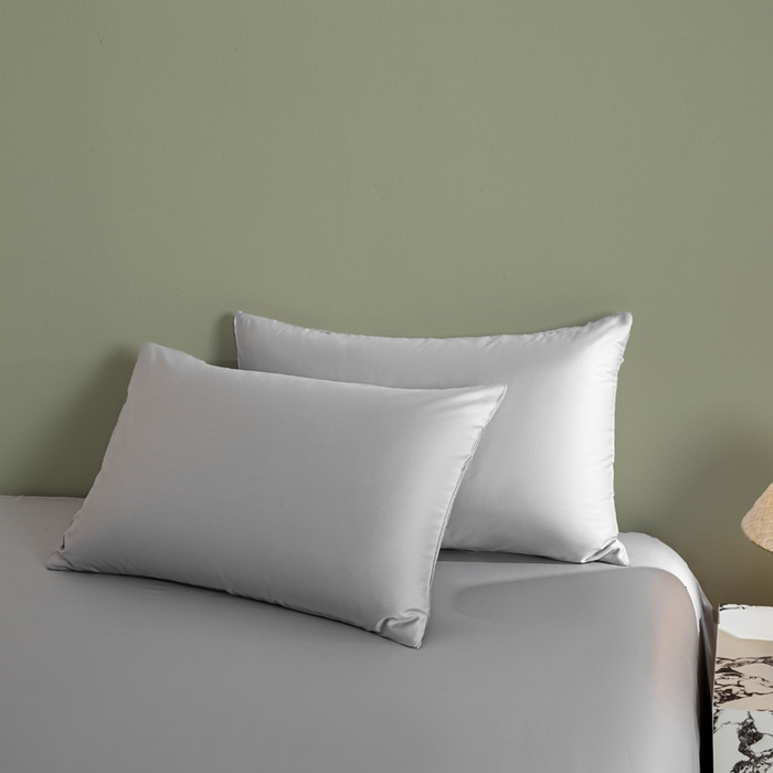 91家纺网 家纺一手货源 找家纺 憨豆家纺 2026新款全棉60s四件套纯色贡缎纯棉被套床笠款三件套长绒棉被套 冰川灰