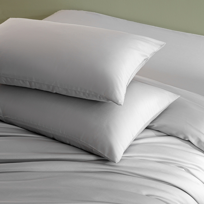 91家纺网 家纺一手货源 找家纺 憨豆家纺 2026新款全棉60s四件套纯色贡缎纯棉被套床笠款三件套长绒棉被套 冰川灰