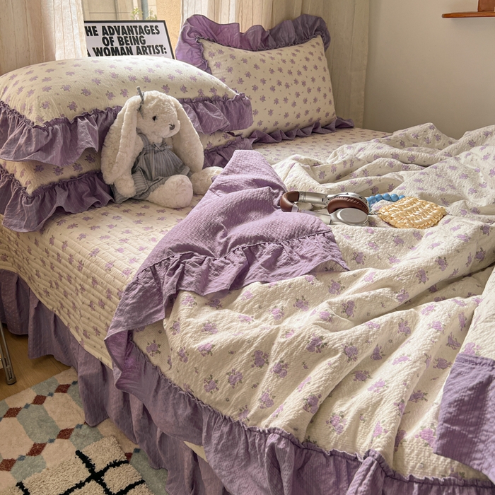 91家纺网 家纺一手货源 找家纺 欧尚 2026新款床盖款花边夏被四件套 芋泥花束