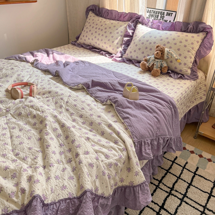 91家纺网 家纺一手货源 找家纺 欧尚 2026新款床盖款花边夏被四件套 芋泥花束