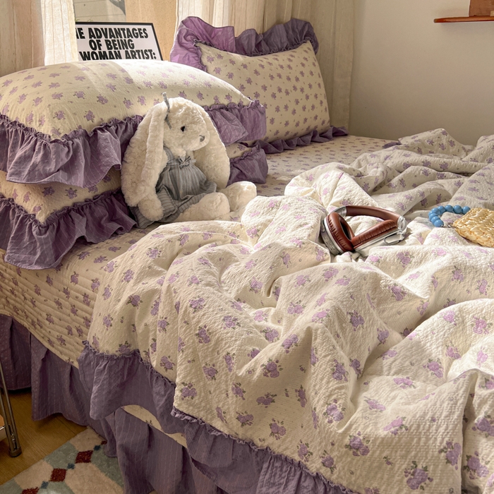 91家纺网 家纺一手货源 找家纺 欧尚 2026新款床盖款花边夏被四件套 芋泥花束