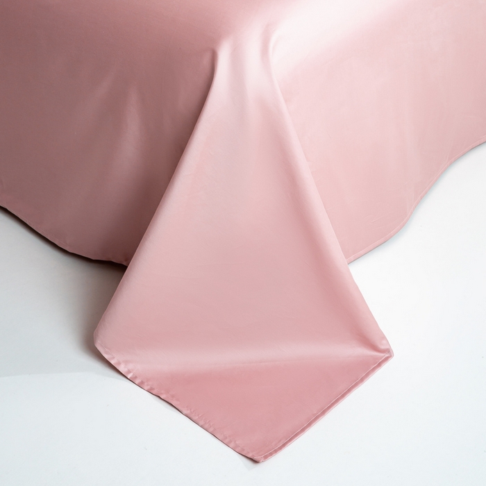 91家纺网 家纺一手货源 找家纺 憨豆家纺 2026新款全棉60s四件套纯色贡缎纯棉被套床笠款三件套长绒棉被套 豆沙