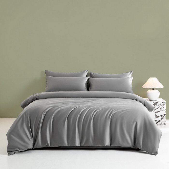 91家纺网 家纺一手货源 找家纺 憨豆家纺 2026新款全棉60s四件套纯色贡缎纯棉被套床笠款三件套长绒棉被套 高级灰