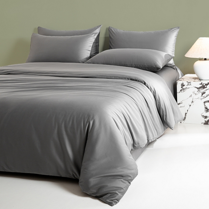 91家纺网 家纺一手货源 找家纺 憨豆家纺 2026新款全棉60s四件套纯色贡缎纯棉被套床笠款三件套长绒棉被套 高级灰