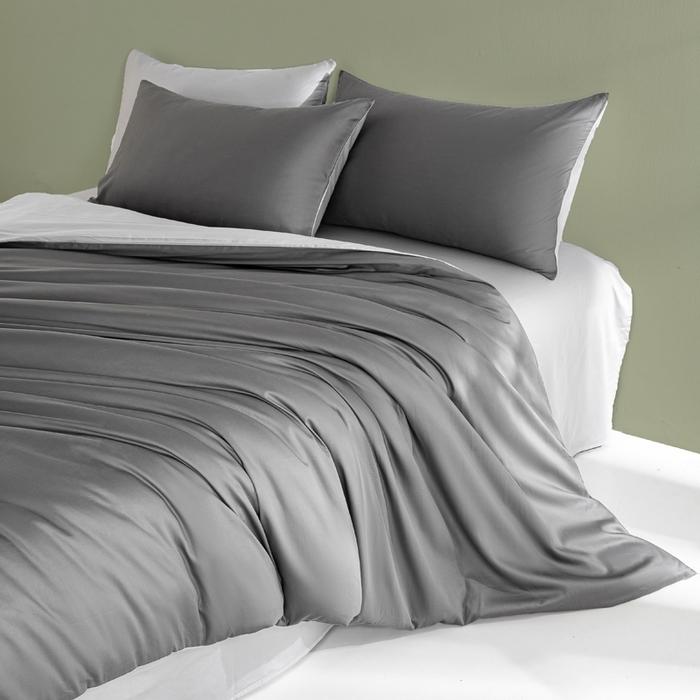 91家纺网 家纺一手货源 找家纺 憨豆家纺 2026新款全棉60s四件套纯色贡缎纯棉被套床笠款三件套长绒棉被套 高级灰+冰川灰