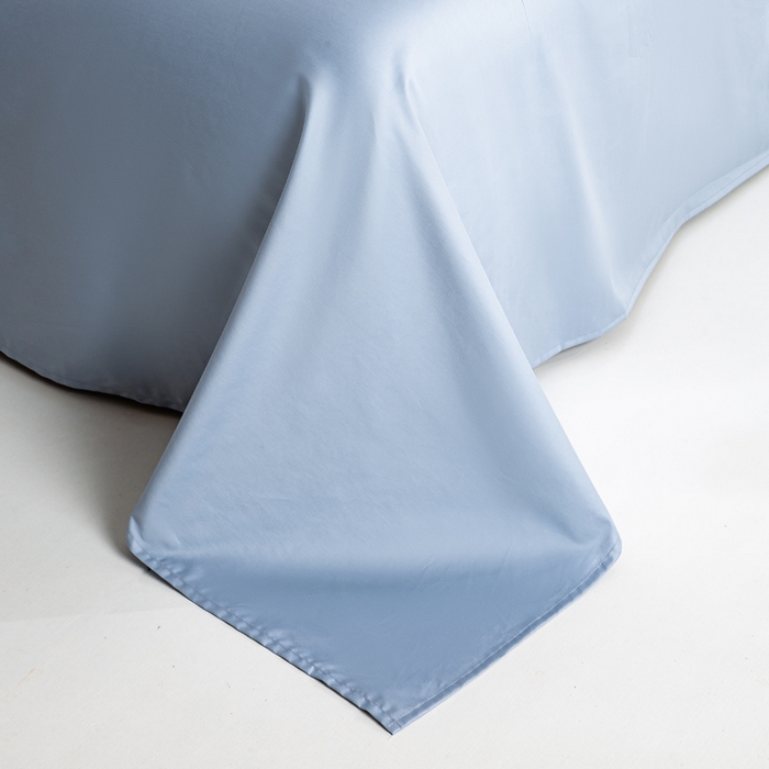 91家纺网 家纺一手货源 找家纺 憨豆家纺 2026新款全棉60s四件套纯色贡缎纯棉被套床笠款三件套长绒棉被套 蓝灰