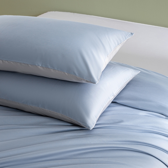 91家纺网 家纺一手货源 找家纺 憨豆家纺 2026新款全棉60s四件套纯色贡缎纯棉被套床笠款三件套长绒棉被套 蓝灰+冰川灰