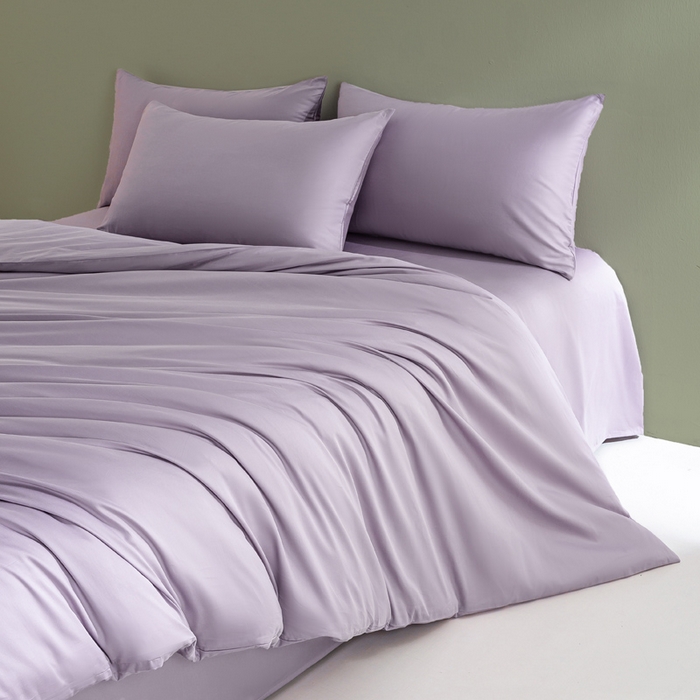 91家纺网 家纺一手货源 找家纺 憨豆家纺 2026新款全棉60s四件套纯色贡缎纯棉被套床笠款三件套长绒棉被套 梦幻紫