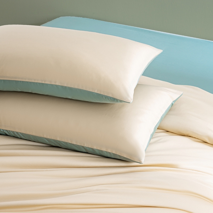 91家纺网 家纺一手货源 找家纺 憨豆家纺 2026新款全棉60s四件套纯色贡缎纯棉被套床笠款三件套长绒棉被套 奶昔白+薄荷绿