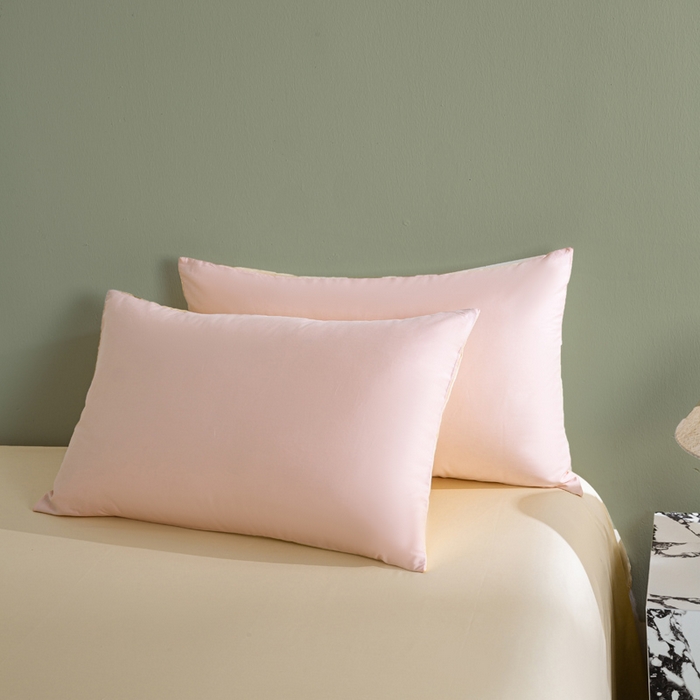 91家纺网 家纺一手货源 找家纺 憨豆家纺 2026新款全棉60s四件套纯色贡缎纯棉被套床笠款三件套长绒棉被套 樱花粉+奶昔白