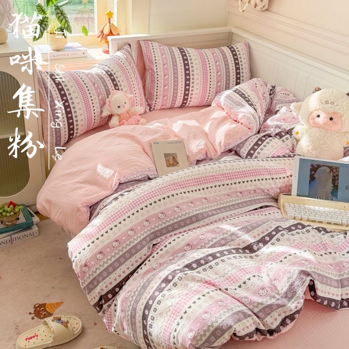 91家纺网 家纺一手货源 找家纺 （总）赛琳 2026新款春夏款泡芙纱双层纱加厚费尔岛系列四件套（有买家秀）