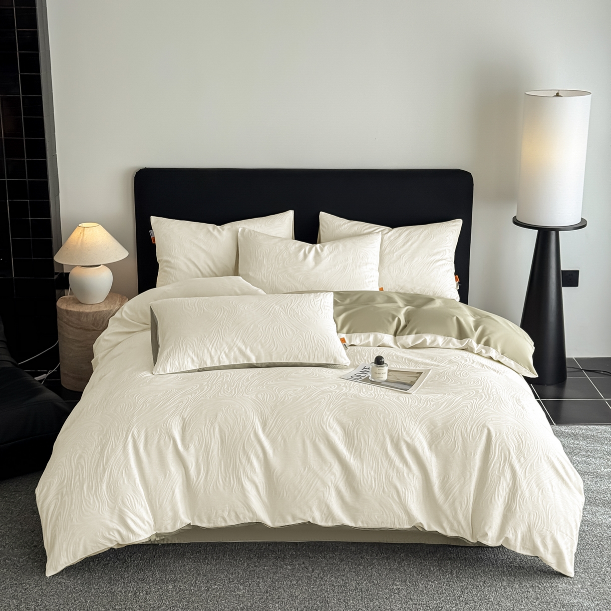 91家纺网 家纺一手货源 找家纺 简宜家居（朝初家纺） 2026新款四季40支全棉提花纯棉四件套--彩绘系列 青禾纹-松烟