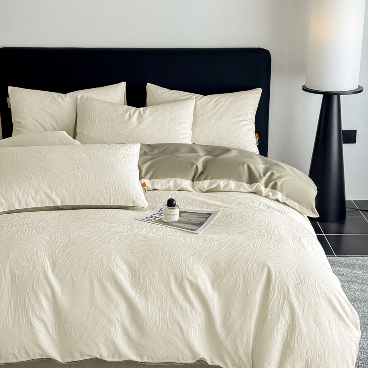 91家纺网 家纺一手货源 找家纺 简宜家居（朝初家纺） 2026新款四季40支全棉提花纯棉四件套--彩绘系列 青禾纹-松烟