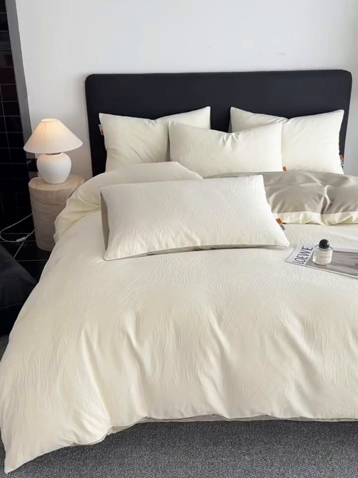 91家纺网 家纺一手货源 找家纺 简宜家居（朝初家纺） 2026新款四季40支全棉提花纯棉四件套--彩绘系列 青禾纹-松烟