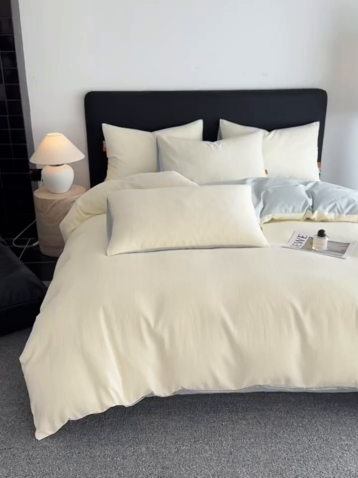 91家纺网 家纺一手货源 找家纺 简宜家居（朝初家纺） 2026新款四季40支全棉提花纯棉四件套--彩绘系列 素缕-留白