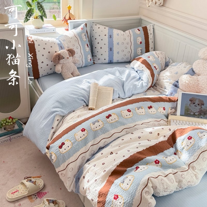 赛琳 2026新款春夏款泡芙纱双层纱加厚费尔岛系列四件套（有买家秀） 可可小猫条