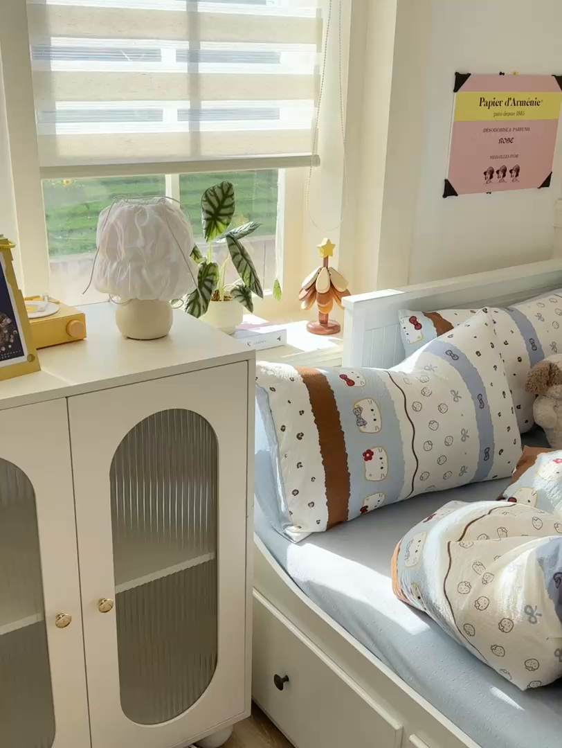 91家纺网 家纺一手货源 找家纺 赛琳 2026新款春夏款泡芙纱双层纱加厚费尔岛系列四件套（有买家秀） 可可小猫条