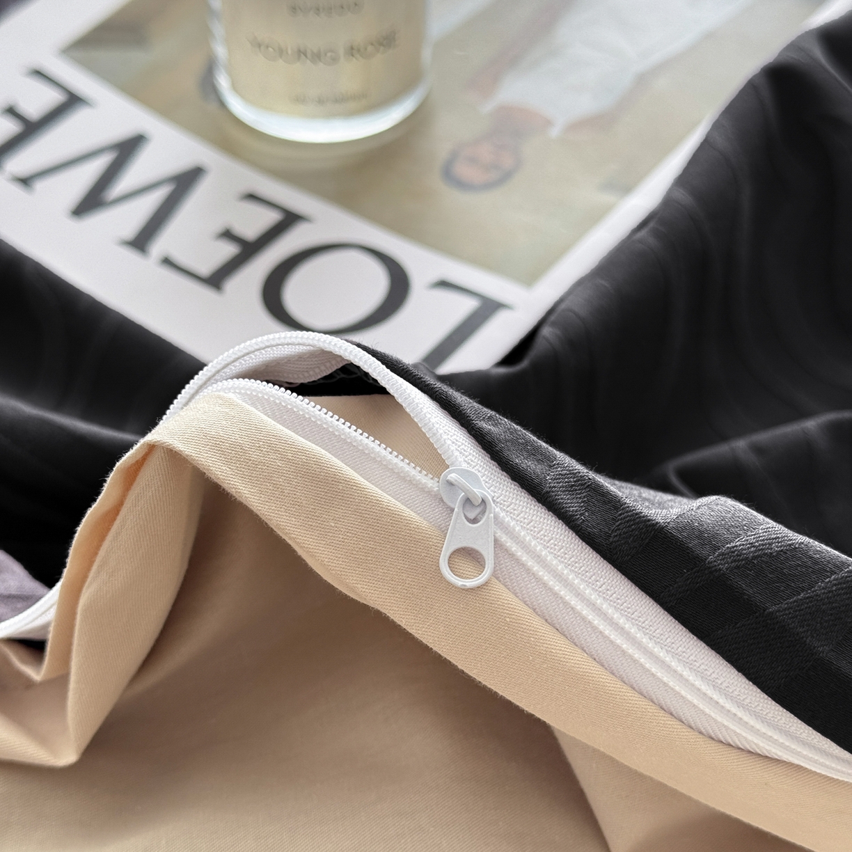 91家纺网 家纺一手货源 找家纺 简宜家居（朝初家纺） 2026新款四季40支全棉提花纯棉四件套--彩绘系列 青禾纹-墨黑