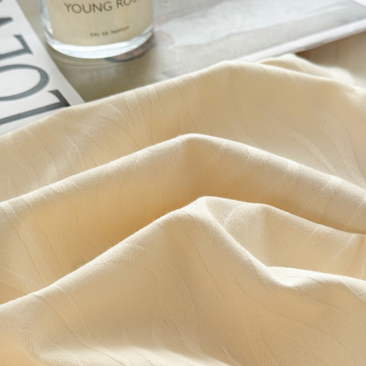 91家纺网 家纺一手货源 找家纺 简宜家居（朝初家纺） 2026新款四季40支全棉提花纯棉四件套--彩绘系列 青禾纹-奶咖