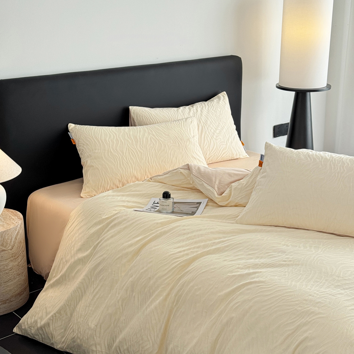 91家纺网 家纺一手货源 找家纺 简宜家居（朝初家纺） 2026新款四季40支全棉提花纯棉四件套--彩绘系列 青禾纹-奶咖