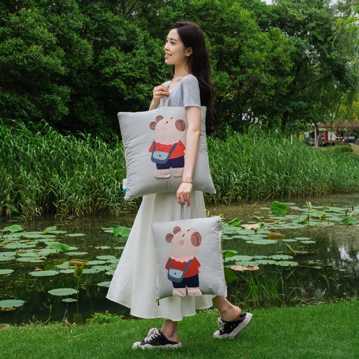 91家纺网 家纺一手货源 找家纺 雷娜家居 2026新款糯糯棉四季款卡皮巴拉抱枕被 卡皮巴拉灰色