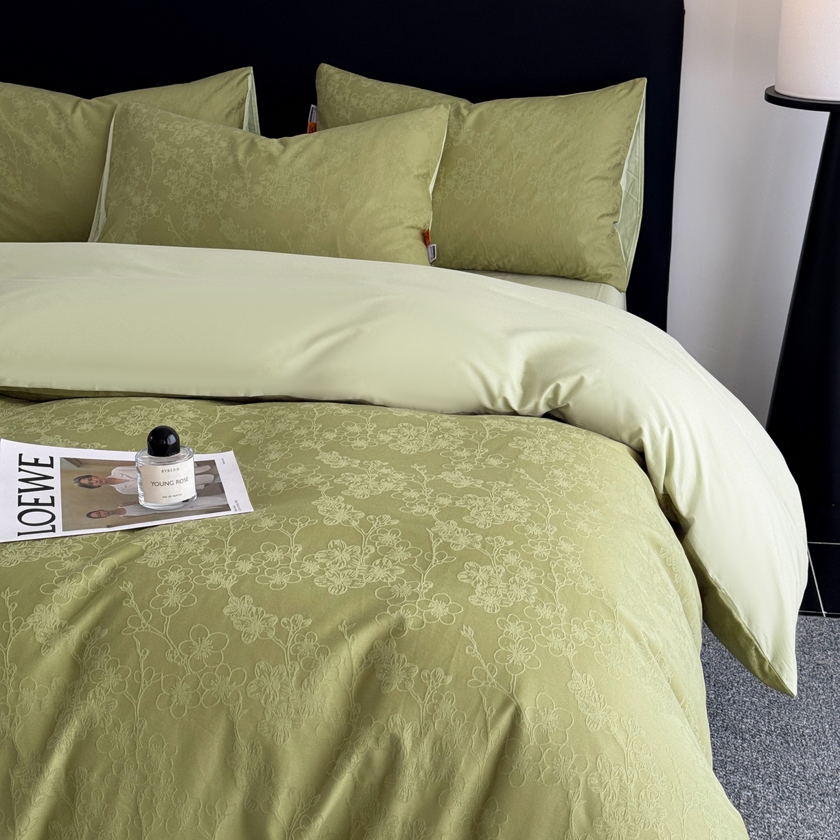 91家纺网 家纺一手货源 找家纺 简宜家居（朝初家纺） 2026新款四季40支全棉提花纯棉四件套--彩绘系列 青枝-梅影