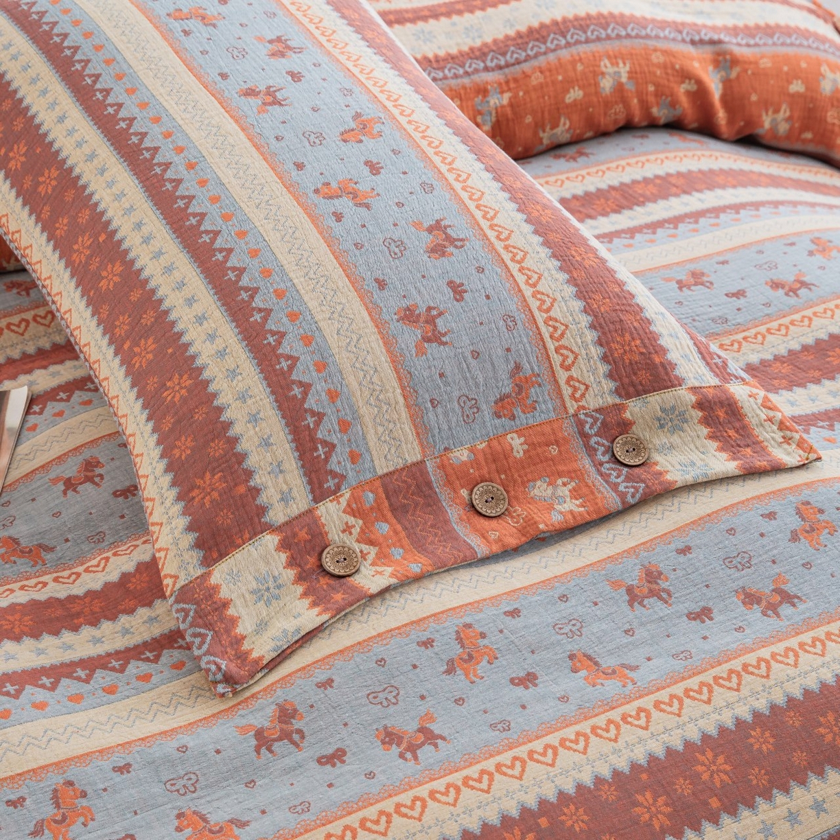 91家纺网 家纺一手货源 找家纺 （总）2026新款一花三色全棉色织提花双层纱AA版纽扣款-马上加薪