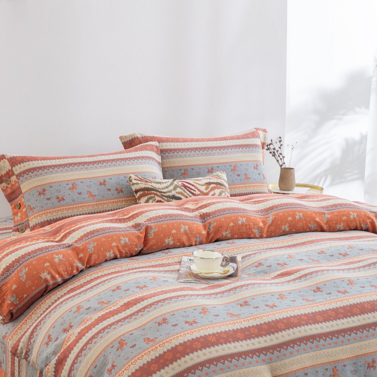 91家纺网 家纺一手货源 找家纺 （总）2026新款一花三色全棉色织提花双层纱AA版纽扣款-马上加薪