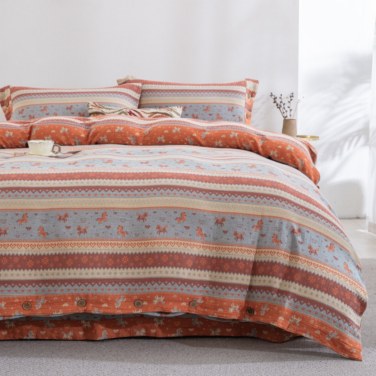 91家纺网 家纺一手货源 找家纺 （总）2026新款一花三色全棉色织提花双层纱AA版纽扣款-马上加薪