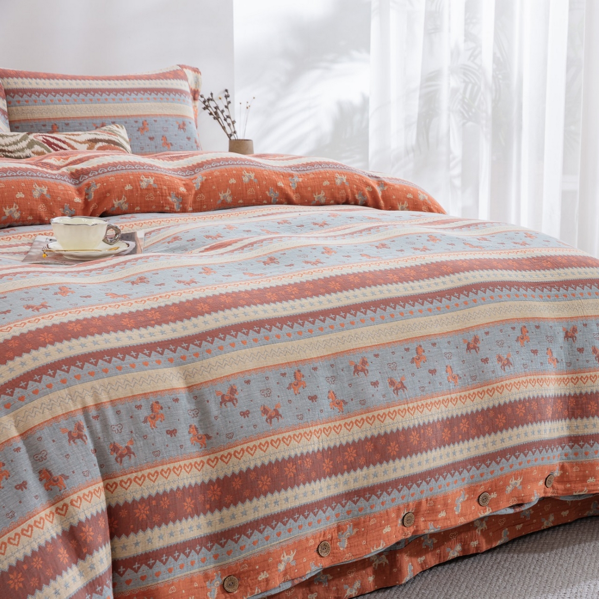 91家纺网 家纺一手货源 找家纺 （总）2026新款一花三色全棉色织提花双层纱AA版纽扣款-马上加薪