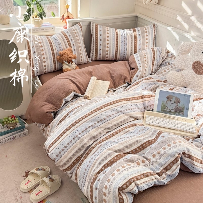 赛琳 2026新款春夏款泡芙纱双层纱加厚费尔岛系列四件套（有买家秀） 小鹿织棉