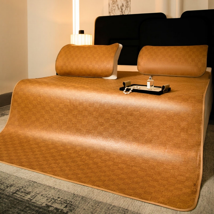 91家纺网 家纺一手货源 找家纺 步步高席业 2026新款压光藤席 单面压光-格子款