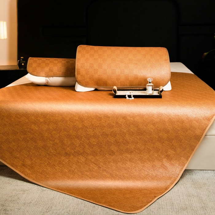 91家纺网 家纺一手货源 找家纺 步步高席业 2026新款压光藤席 单面压光-格子款