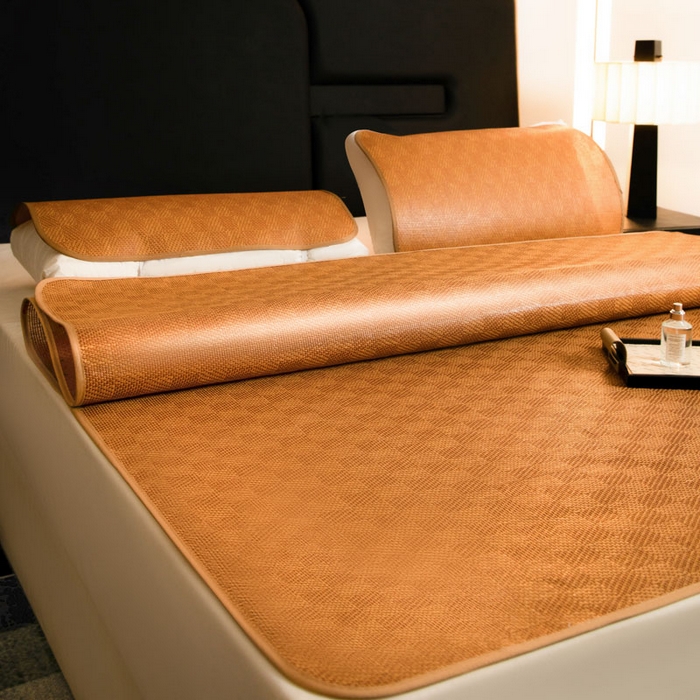 91家纺网 家纺一手货源 找家纺 步步高席业 2026新款压光藤席 单面压光-格子款