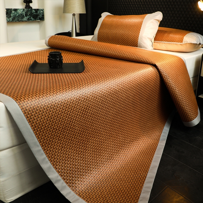 91家纺网 家纺一手货源 找家纺 步步高席业 2026新款天然藤席冰丝席-双面藤席 三色步步高