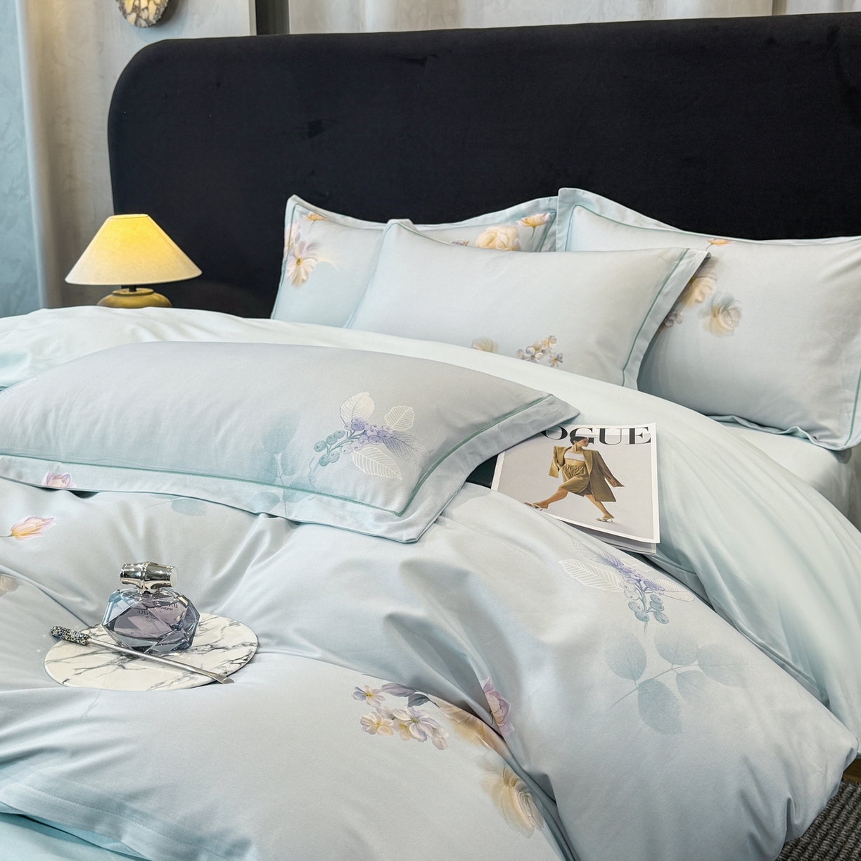 91家纺网 家纺一手货源 找家纺 喜四方 2026新款100%全棉60支长绒棉数码印花四件套（控价不低于180）秋季漫想-绿